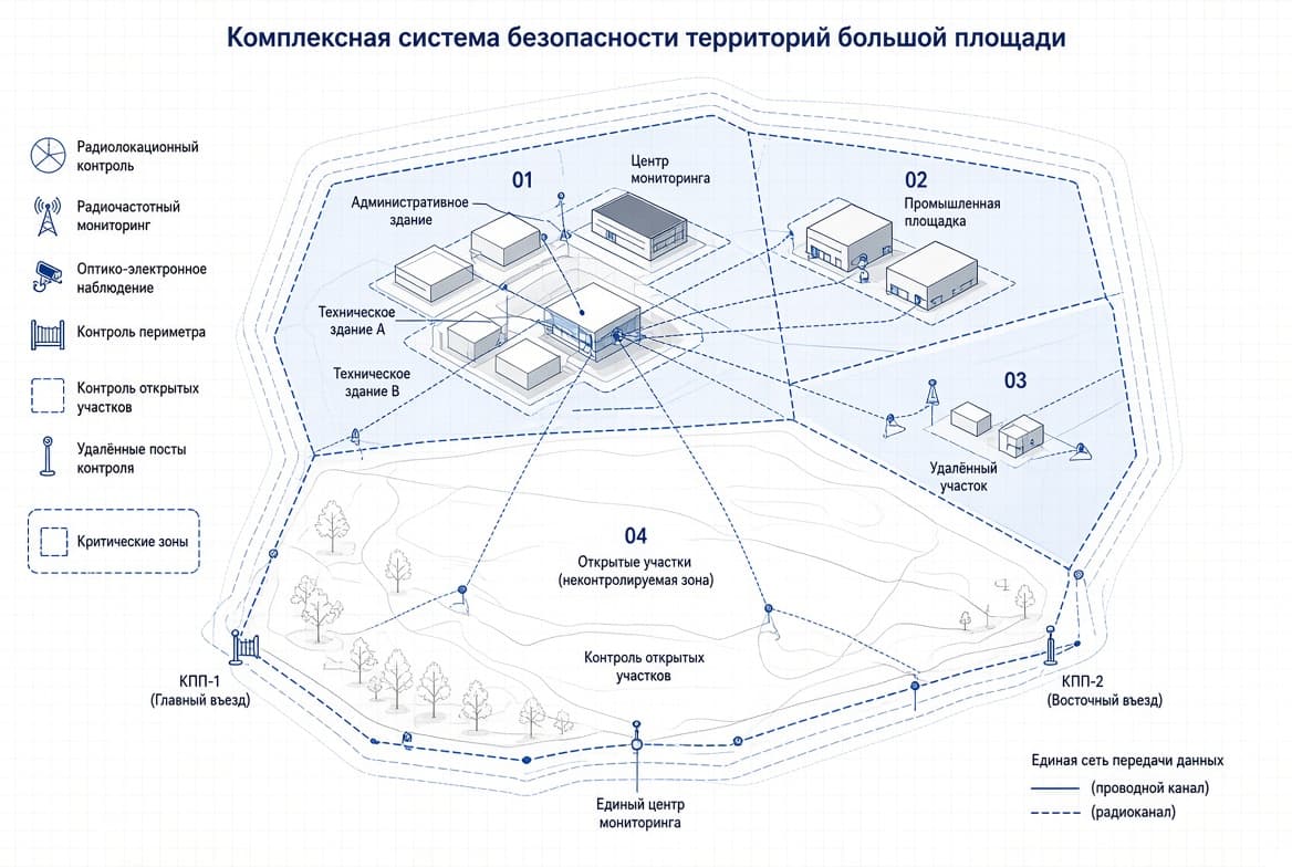 Пример построения комплексной системы безопасности территорий большой площади